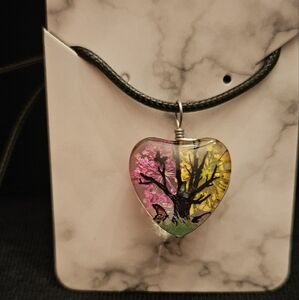 Heart 3D Flower Glass Necklaxe